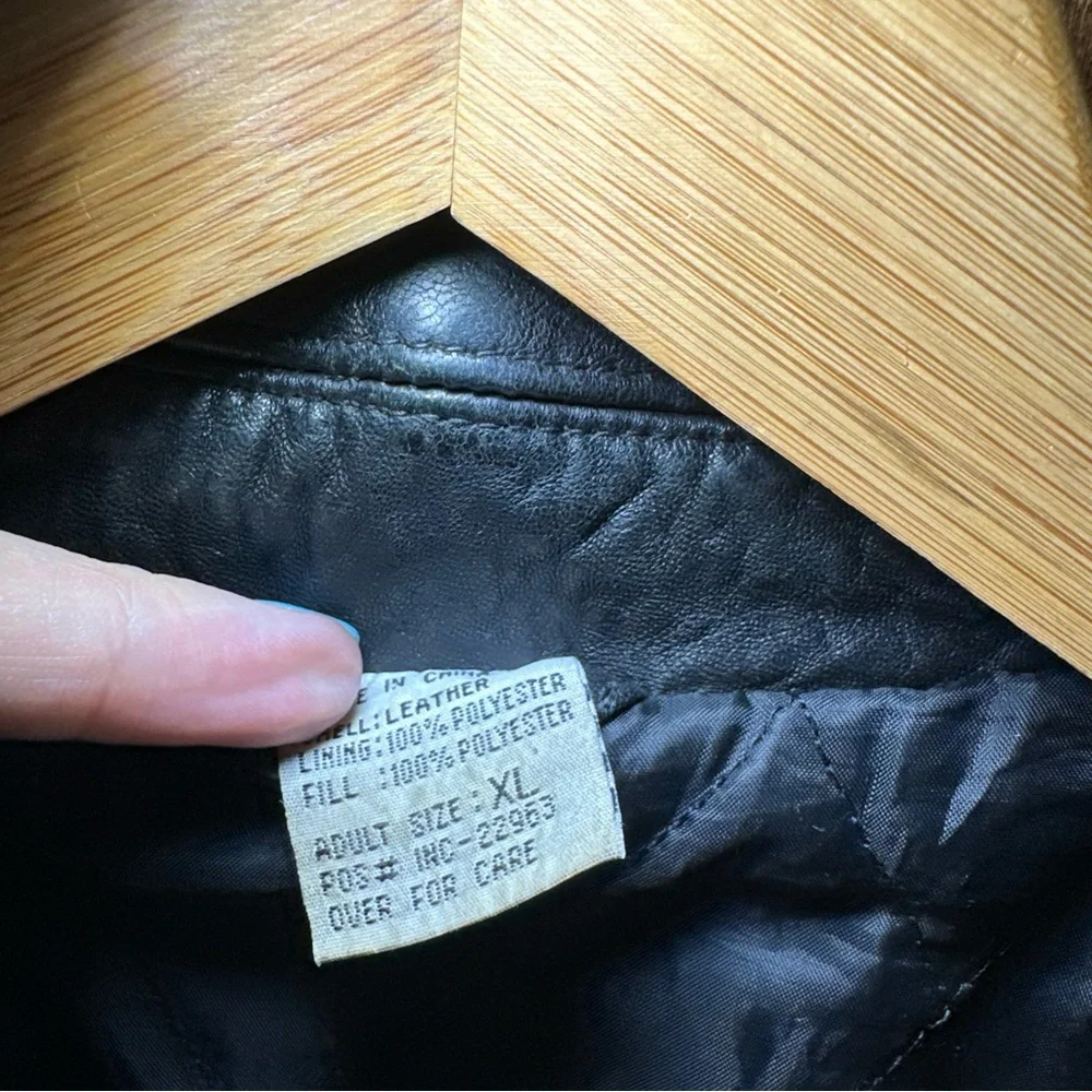 Vintage Black‎ Leather Bomber Jacket Mens XL Distressed Worn Grunge Repair